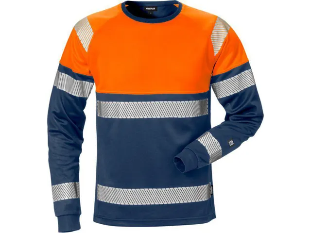 Fristads 7519 T-shirt voor P/COT, fluo oranje/marineblauw, maat XS, pe