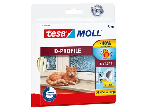 Tochtstrip Tesa Moll 05393 D profiel 9mmx6m wit