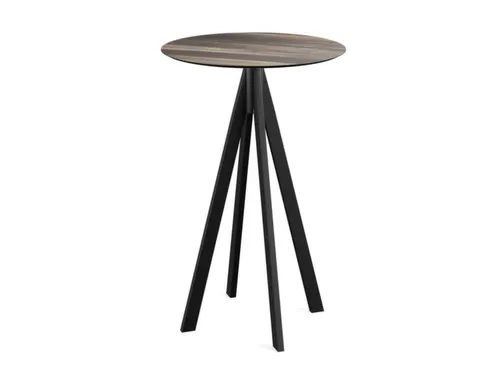 statafel,HxØ 1090x700mm,rond,4voeten zwart,blad HPL Tropical Wood