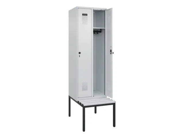 locker met bank,HxBxD 2120x600x815mm,2vak,vak B 300mm,draaigrendel
