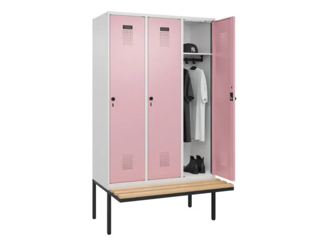 locker met bank,HxBxD 2120x1200x815mm,3vak,vak B 400mm,draaigrendel
