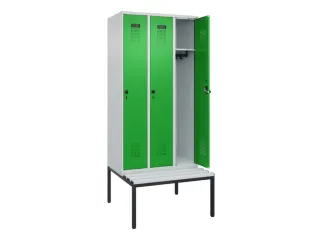 locker met bank,HxBxD 2120x900x815mm,3vak,vak B 300mm,draaigrendel - 1