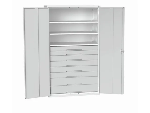 universele kast,HxBxD 2000x1300x550mm,3xStalen bodem,8lade(n)