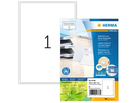HERMA 10736 Etiketten gerecycled papier A4 199,6x289,1mm Wit 80 stuks