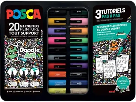 Uni Posca paintmarker Doodle Art metalen koffer 20 stuks