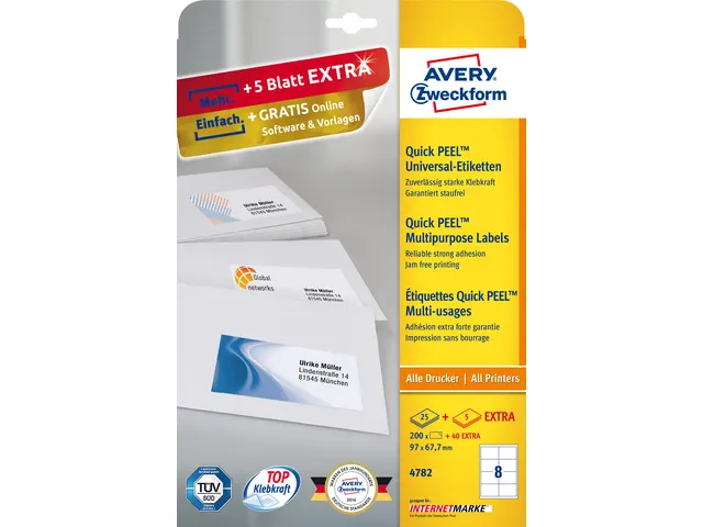 etiket Avery ILK 97x67.7mm 25 vel+5 vel extra 8 etiketten per vel wit