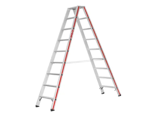 trapladder,beide zijden,2x9treden,Stand H 1,61m,balk L 2,28m,aluminium