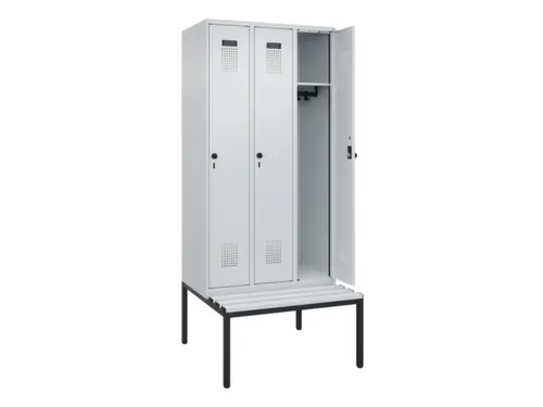 locker met bank,HxBxD 2120x900x815mm,3vak,vak B 300mm,draaigrendel