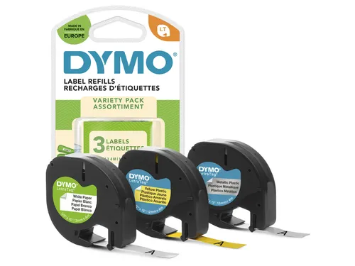 Labeltape Dymo Letratag 91240 3-pack Assorti 12mm