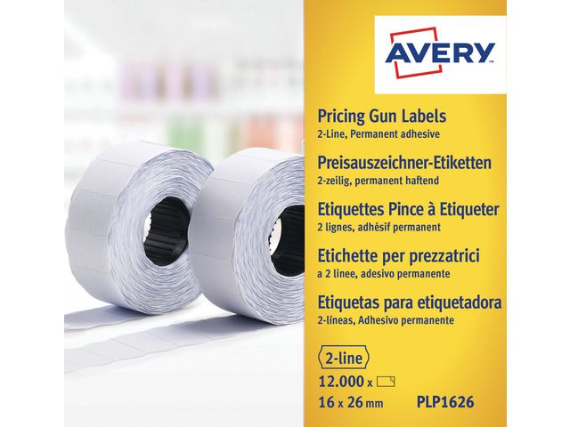 prijstangetiketten Avery permanent 16x26mm wit 10 rol in doos | LabelprinterOnline.nl