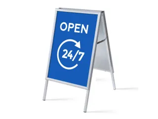Stoepbord A1 complete set met print 'Open 24/7' Blauw - 1