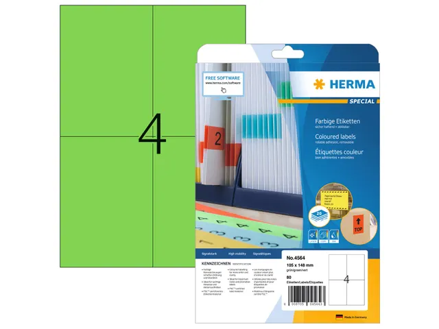 HERMA 4564 Verwijderbare etiketten A4 105x148mm Groen 80 stuks