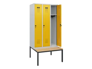 locker met bank,HxBxD 1950x900x815mm,3vak,vak B 300mm,draaigrendel - 1