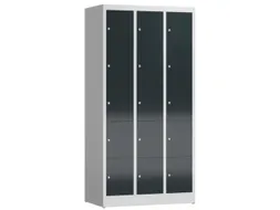 Lockerkast 1800x870x500mm 3x5 vakken cilinderslot, sokkel, RAL7016