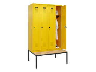 locker met bank,HxBxD 2120x1200x815mm,4vak,vak B 300mm,draaigrendel - 1