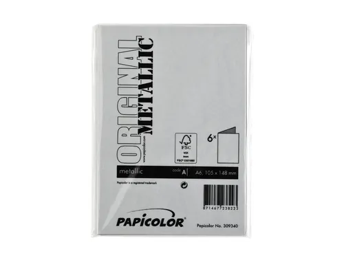 Correspondentiekaart Papicolor dubbel 105x148mm metallic zilver pak 6