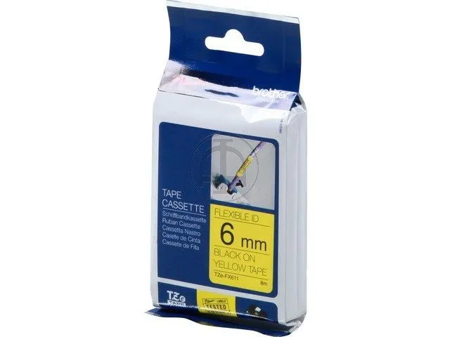 Brother TZe-FX611 labeltape zwart op geel - flexibele ID – breedte 6