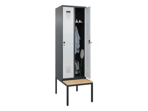 locker met bank,HxBxD 2120x600x815mm,2vak,vak B 300mm,draaigrendel