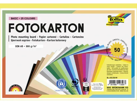 Fotokarton Folia A5 pak à 50 vel assort 300gr 25 kleuren