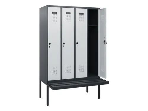 locker met bank,HxBxD 1950x1200x815mm,4vak,vak B 300mm,draaigrendel