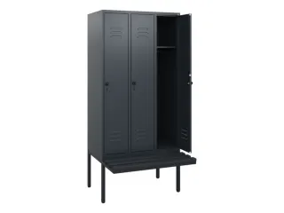 locker met bank,HxBxD 1950x900x815mm,3vak,vak B 300mm,draaigrendel - 2