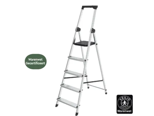 Huishoudtrap BRASQ 5 treden aluminium SLA500 zilver