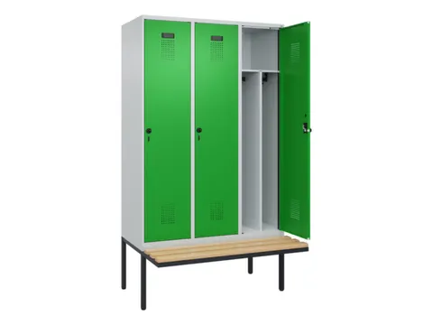 locker met bank,voor scheiding van kleding,HxBxD 2120x1200x815mm,3vak