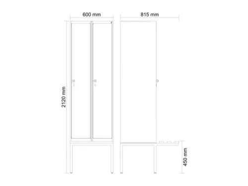 locker met bank,HxBxD 2120x600x815mm,2vak,vak B 300mm,draaigrendel