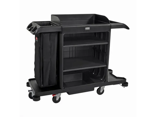 Rubbermaid Full Size Housekeeping Wagen met kap en deuren zwart