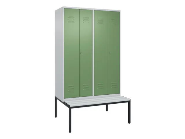 PBM-locker met bank,HxBxD 2120x1200x815mm,4vak,vak B 300mm,cil.-slot