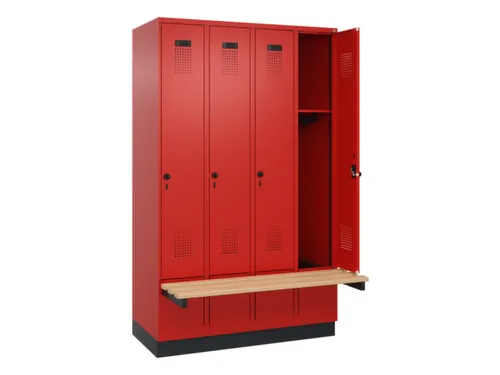 locker met bank,HxBxD 1950x1200x815mm,4vak,vak B 300mm,draaigrendel