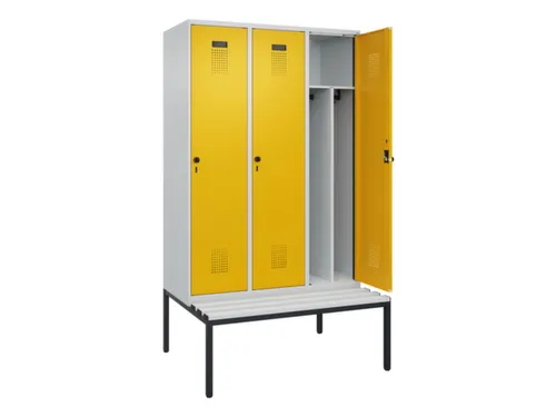 locker met bank,voor scheiding van kleding,HxBxD 2120x1200x815mm,3vak