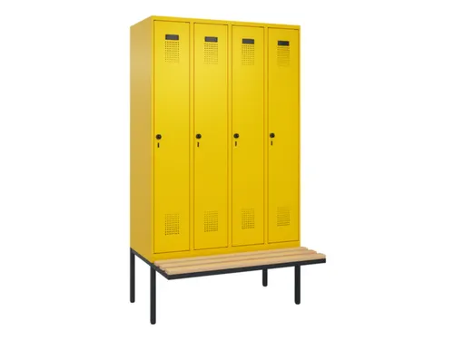 locker met bank,HxBxD 2120x1200x815mm,4vak,vak B 300mm,draaigrendel