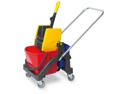 Dweilwagen met kunststof emmers 1x17L en 1x6L met duwbeugel