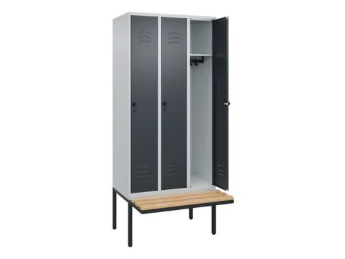 locker met bank,HxBxD 2120x900x815mm,3vak,vak B 300mm,draaigrendel