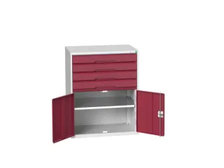 ladekast HxBxD 1000x800x550mm 4laden 2deuren RAL7035 front RAL3004 - 1