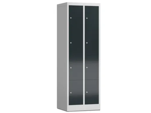 Lockerkast 1800x590x500mm 2x4 vakken cilinderslot, sokkel, RAL7016
