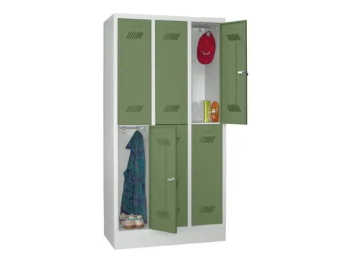 dubbeldekse locker,HxBxD 1850x900x500mm,3x2vak.,RAL7035,front RAL6011