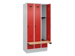 locker met bank,HxBxD 1950x900x815mm,3vak,vak B 300mm,draaigrendel
