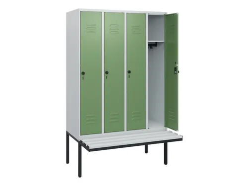 locker met bank,HxBxD 1950x1200x815mm,4vak,vak B 300mm,draaigrendel