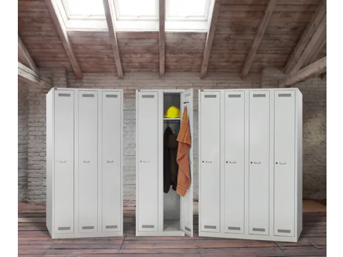 garderobekast,HxBxD 1850x900x500mm,3vak,cil.-slot,romp lichtgrijs