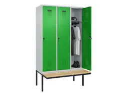 locker met bank,HxBxD 2120x1200x815mm,3vak,vak B 400mm,draaigrendel