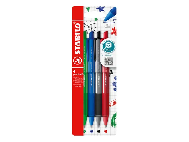 Stylo bille STABILO pointball Colorful Medium assorti blister 4 pièce