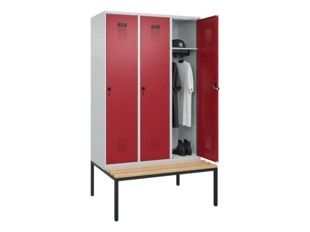 locker met bank,HxBxD 2120x1200x815mm,3vak,vak B 400mm,draaigrendel