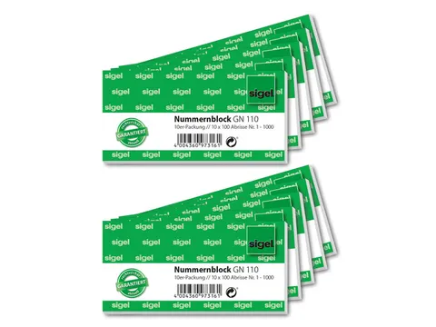 Nummerblok Sigel 10 blok a 100 vel 1 t/m 1000 Assorti