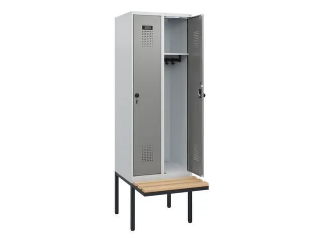 locker met bank,HxBxD 1950x600x815mm,2vak,vak B 300mm,draaigrendel