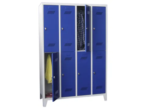 dubbeldekse locker,HxBxD 1850x1200x500mm,4x2vak.,RAL7035,front RAL7035