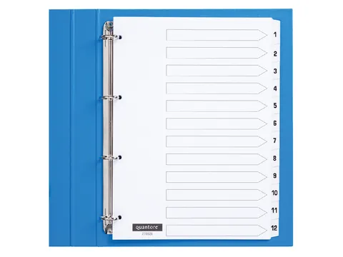 Tabbladen Quantore A4 4-gaats 1-12 genummerd wit karton 12-delig
