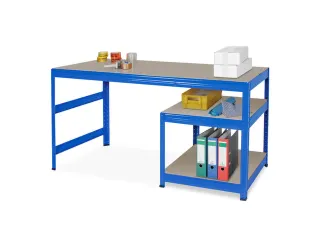 montagetafel,HxBxD 900x1500x600mm,blad hout,4voeten RAL5010,2legborden - 2