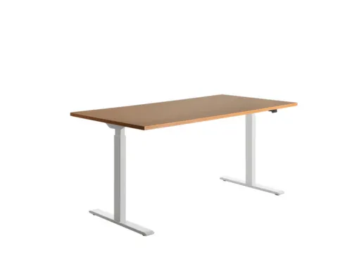 Elektrisch ihv bureau,HxBxD 700-1200x1600x800mm,blad beuken,T-voet wit